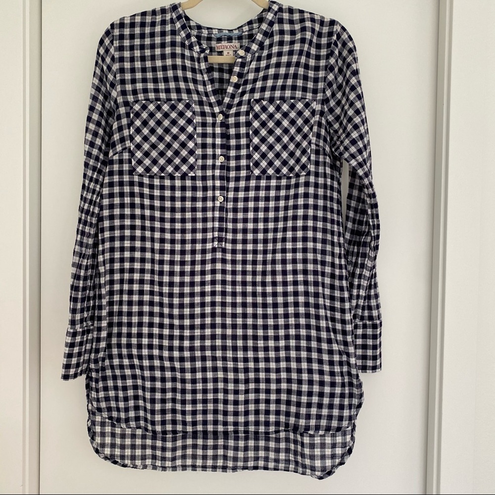 Merona 1/2 Button Pullover Checked Top